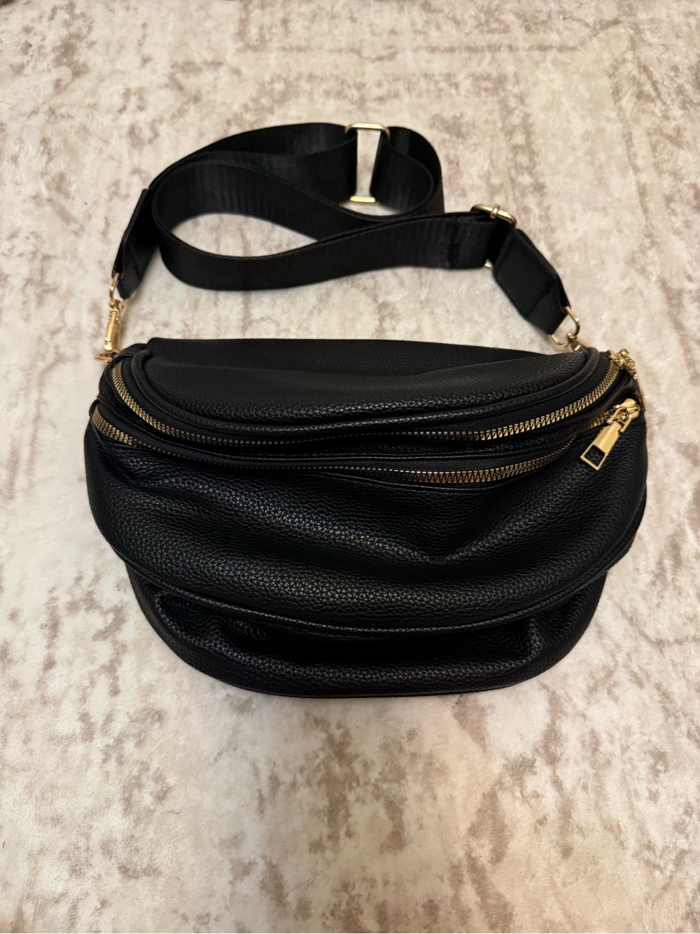 Leather Crossbody Belt Bag with Gold Hardware